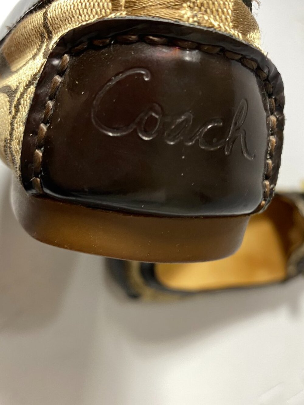 COACH Frida Signature Monogram Logo Canvas Bow Loafer Flats Black Patent Trim 8 - Picture 6 of 11